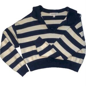 Hippie Rose Navy and Cream Striped V-Neck Sweater